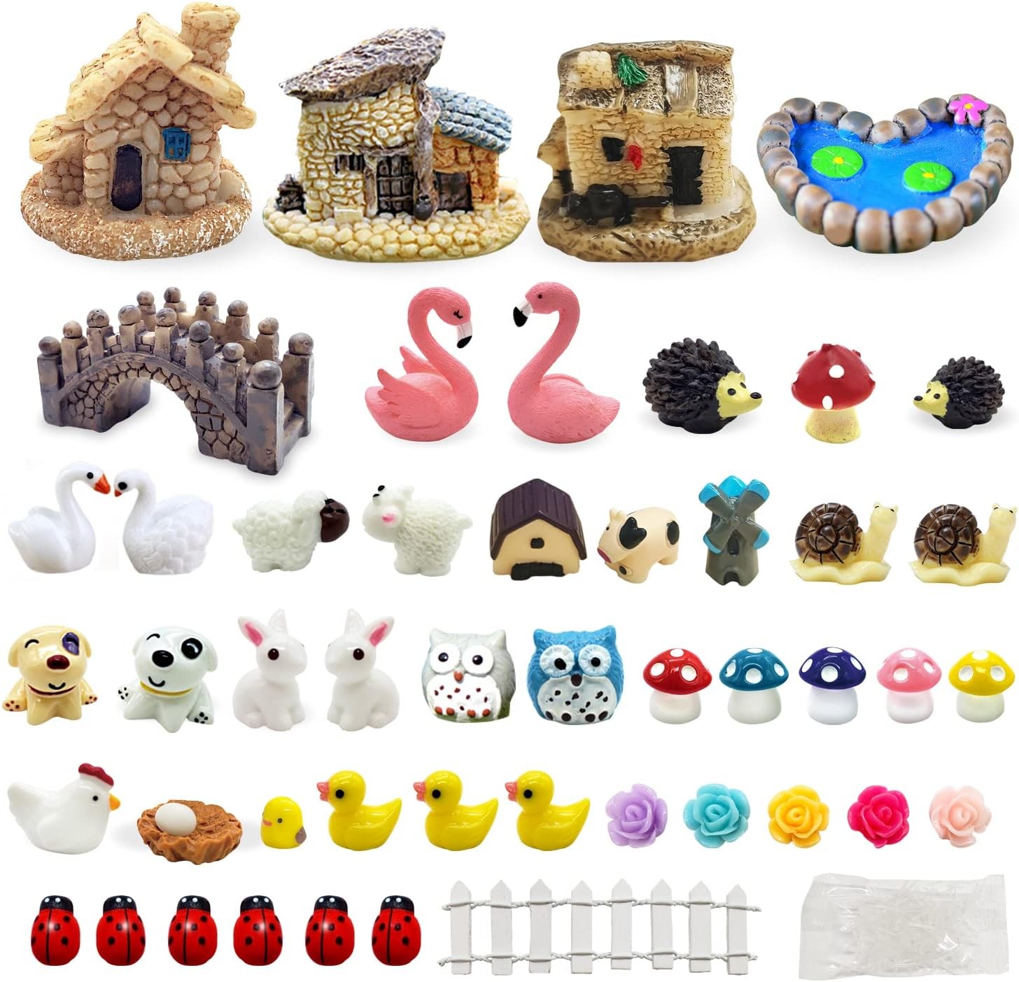 50 Pieces Fairy Garden Accessories, Animals, Miniature Figurines, Micro Landscap