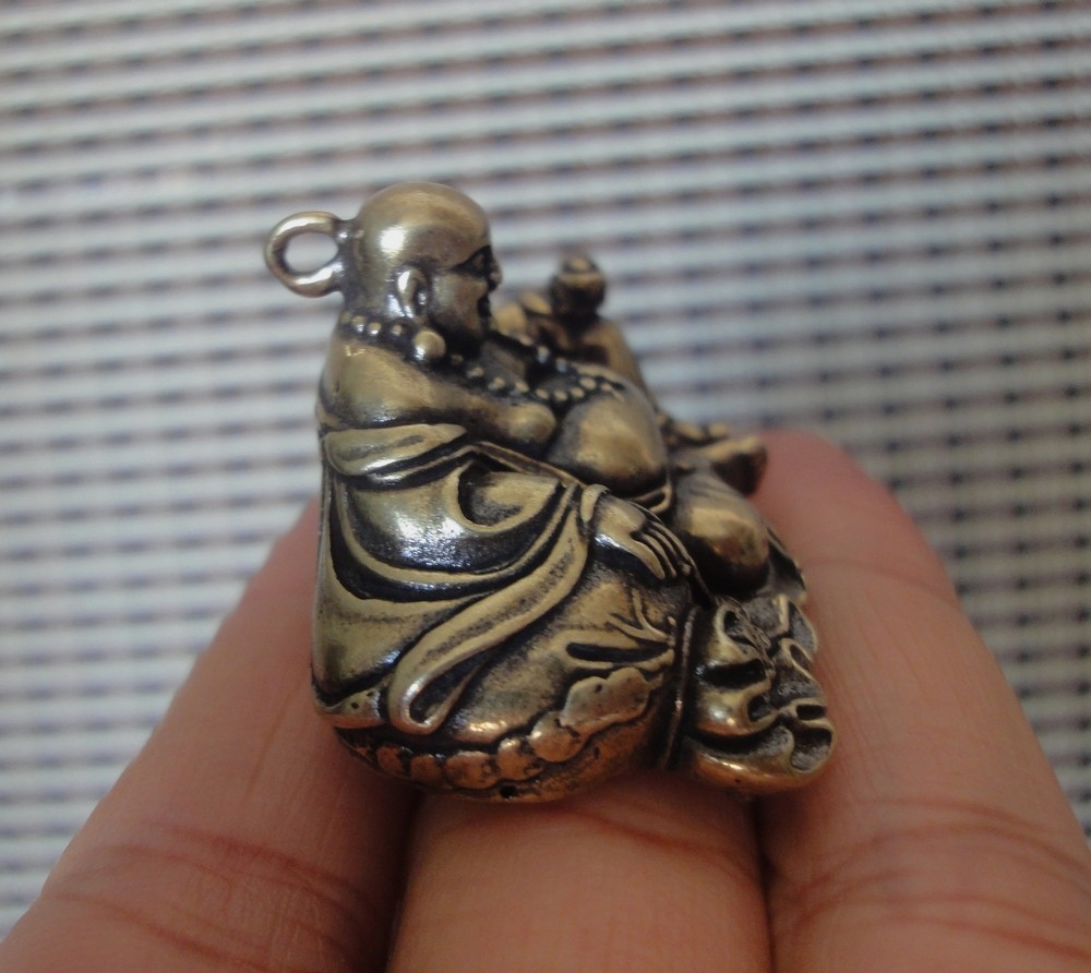 Brass Laughing Maitreya Buddha Figurine Metal Statue Pendant Home Decor