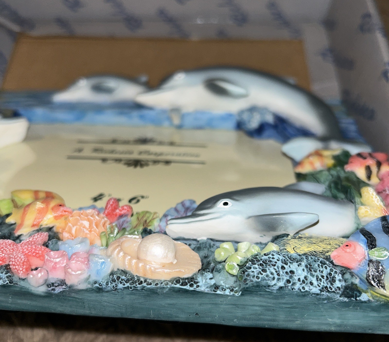 Dolphin Picture Frame 3D A Richardson Corp. 4×6” Hand Panted NIB