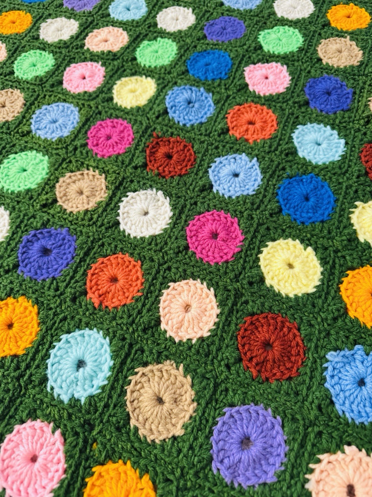 NEW Hand Crocheted Granny Squares & YO YO Circles Afghan Throw 45×60&Prime; RAINBOW