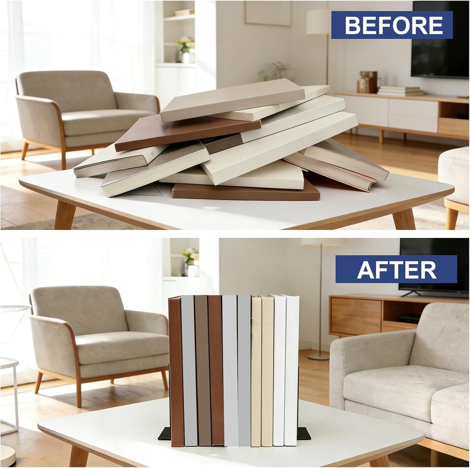 Metal Book Ends 4 Pack Heavy Duty Book Stopper for Books CDs Vinyl Shelf Organiz