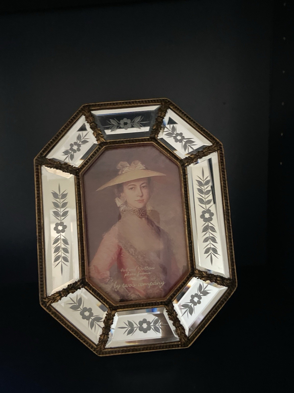 Antique Style,Vtg Etched Mirror Panels, Octagonal Picture Frame 4”x6”Ornate