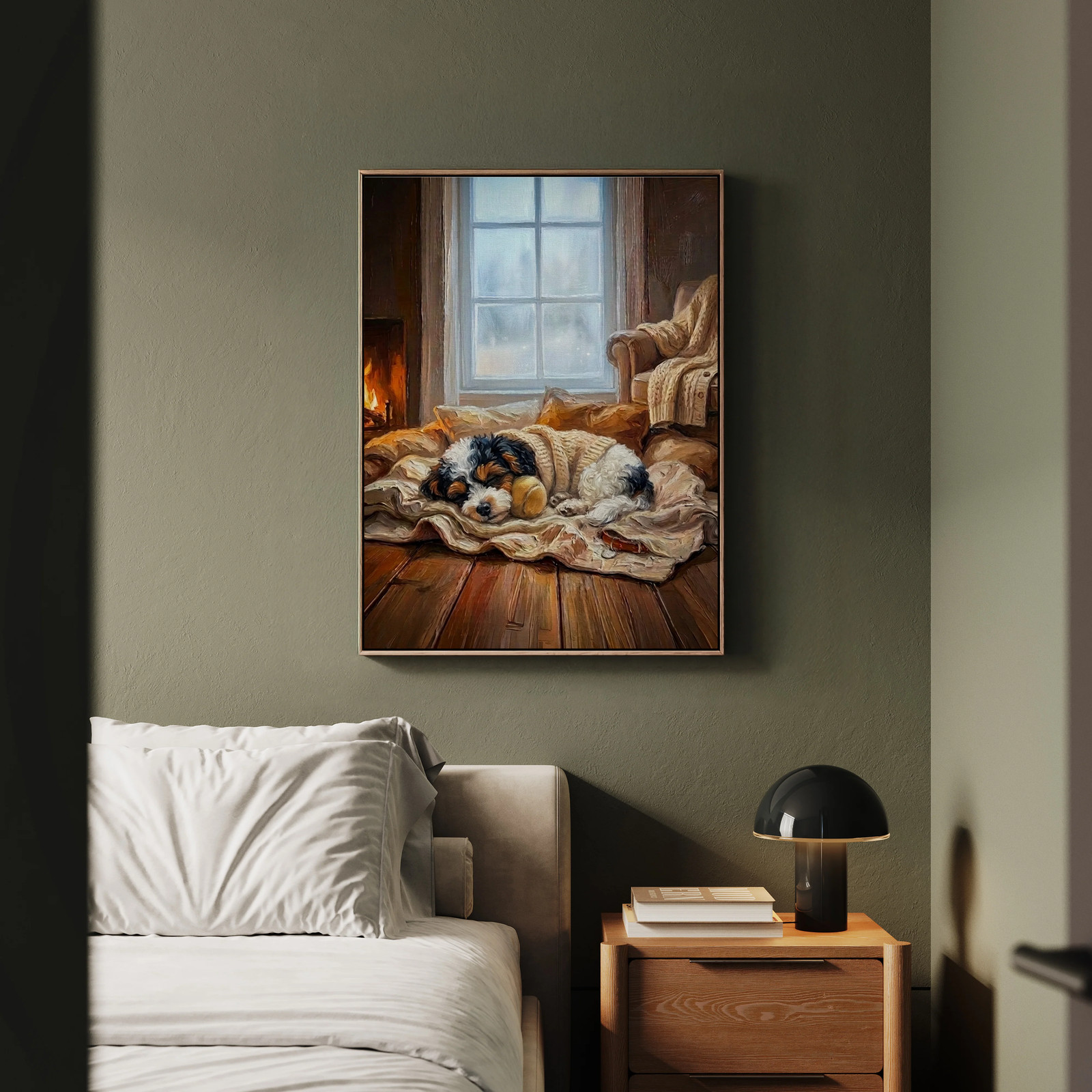 « Calm Memories » – Bichon Frise Vertical Framed Canvas – Dog Lover Wall Art