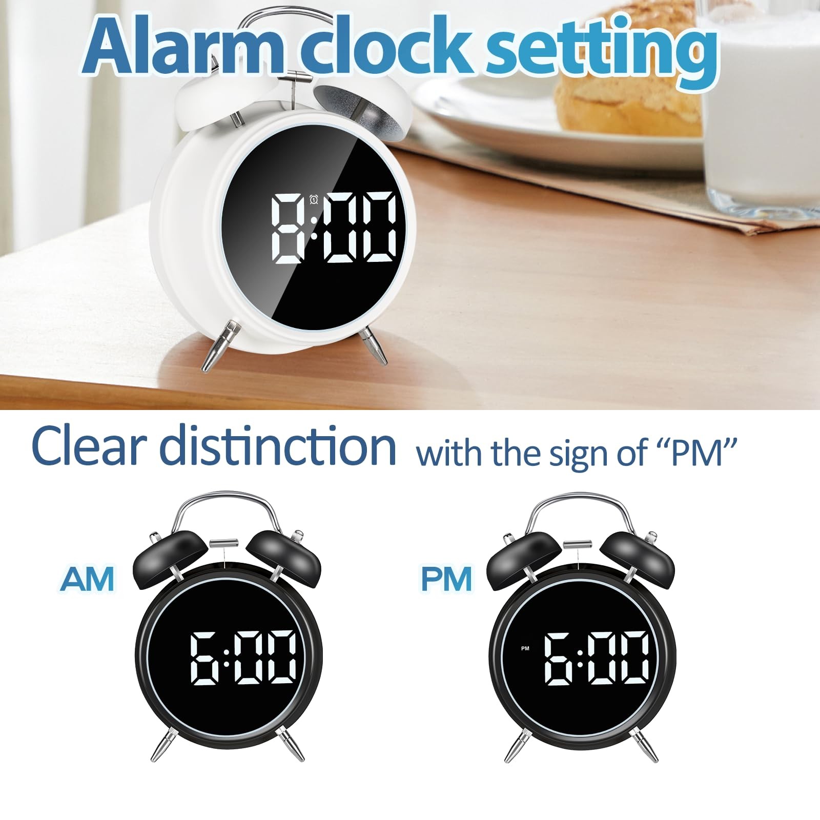 Extra Loud Alarm Clock for Heavy Sleepers Adults, Teens,Kids,Cute Retro Metal…
