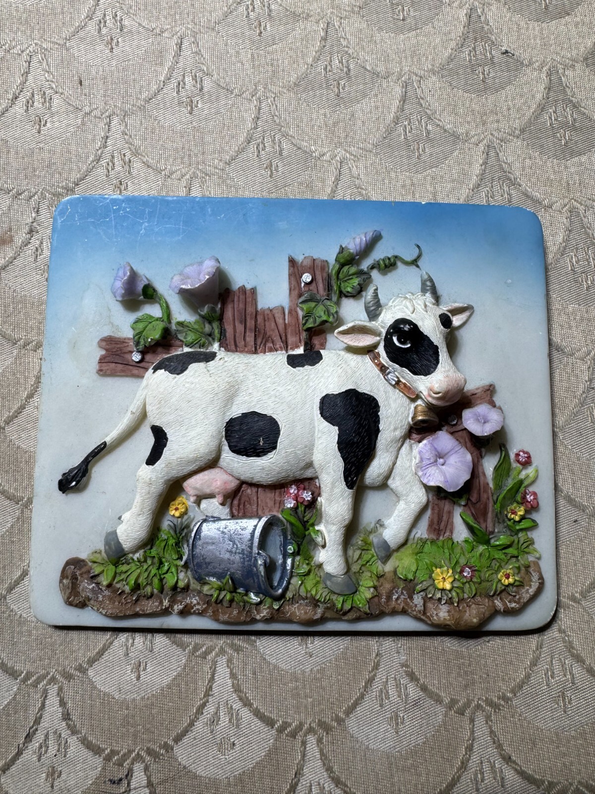 Vintage Ceramic 3D « Milk Cow » Wall Hanging Plaque – 4.75 Inches x 5.75 Inches