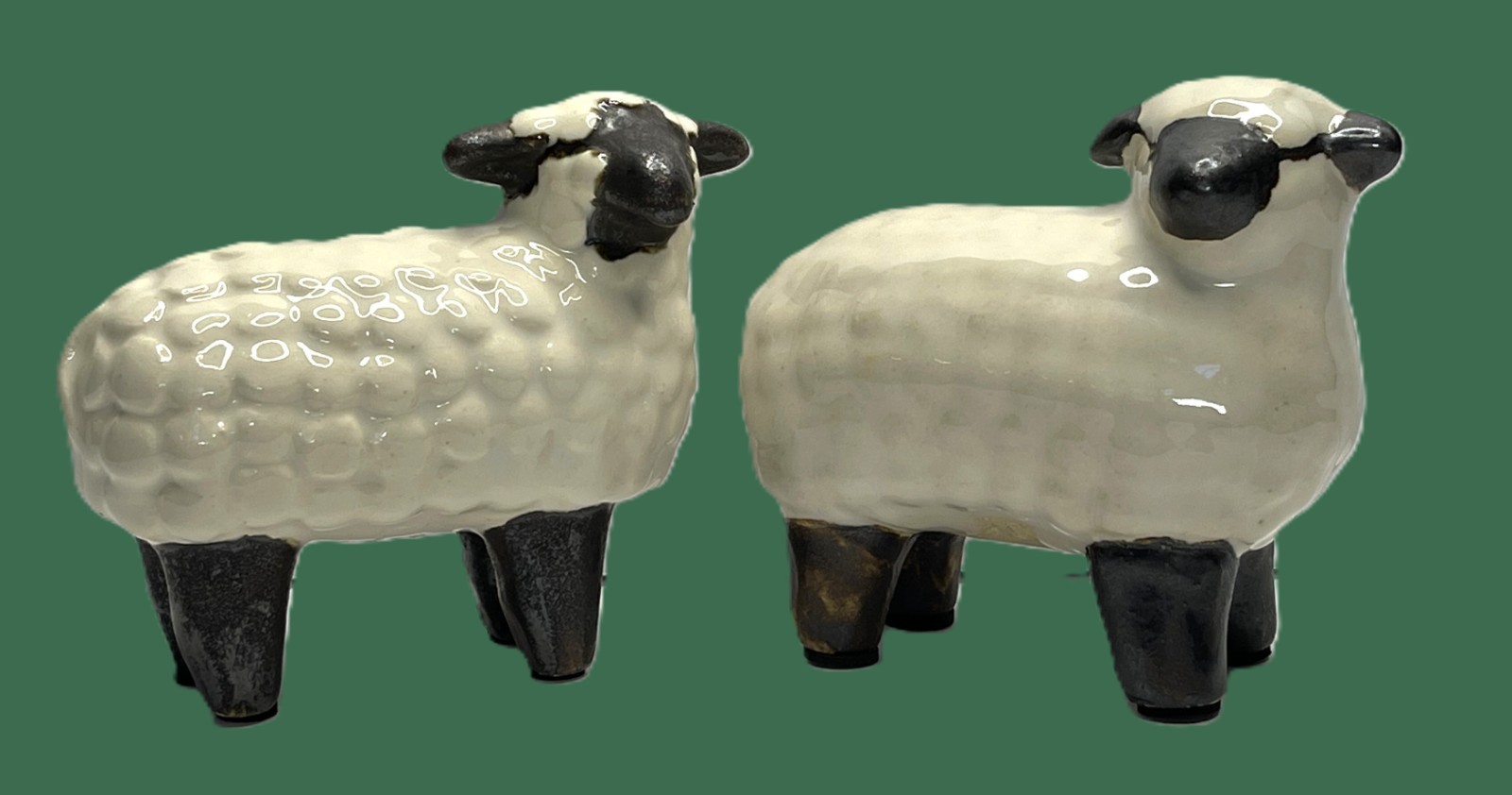 Set of 2 Global Views Ceramic Sheep Figurines White Farmhouse Decor Marked JC