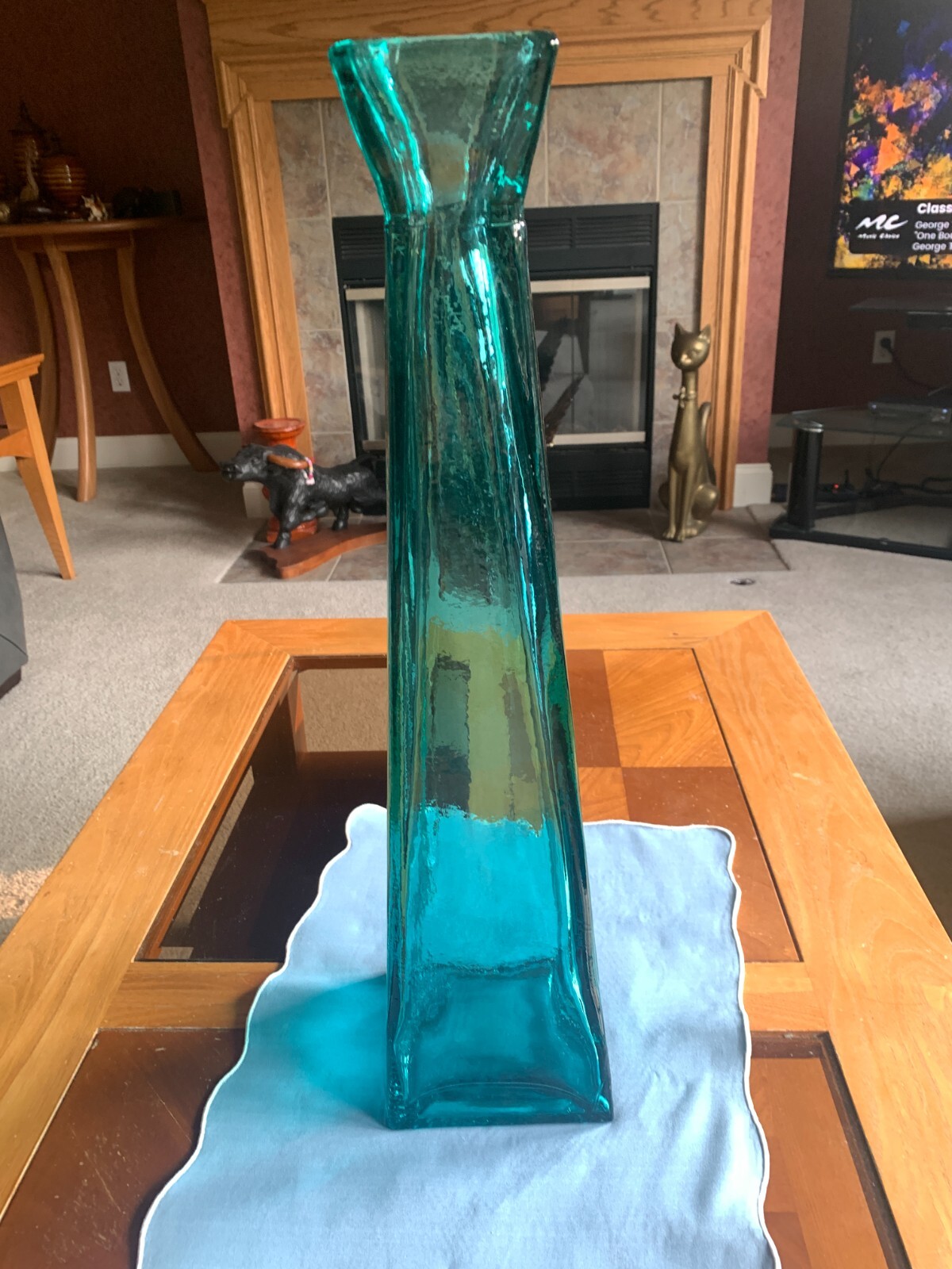 Teal Blue Floor Vase 21-inch-Tall Square Pyramidal Flower Vase – weighs 10 lbs.