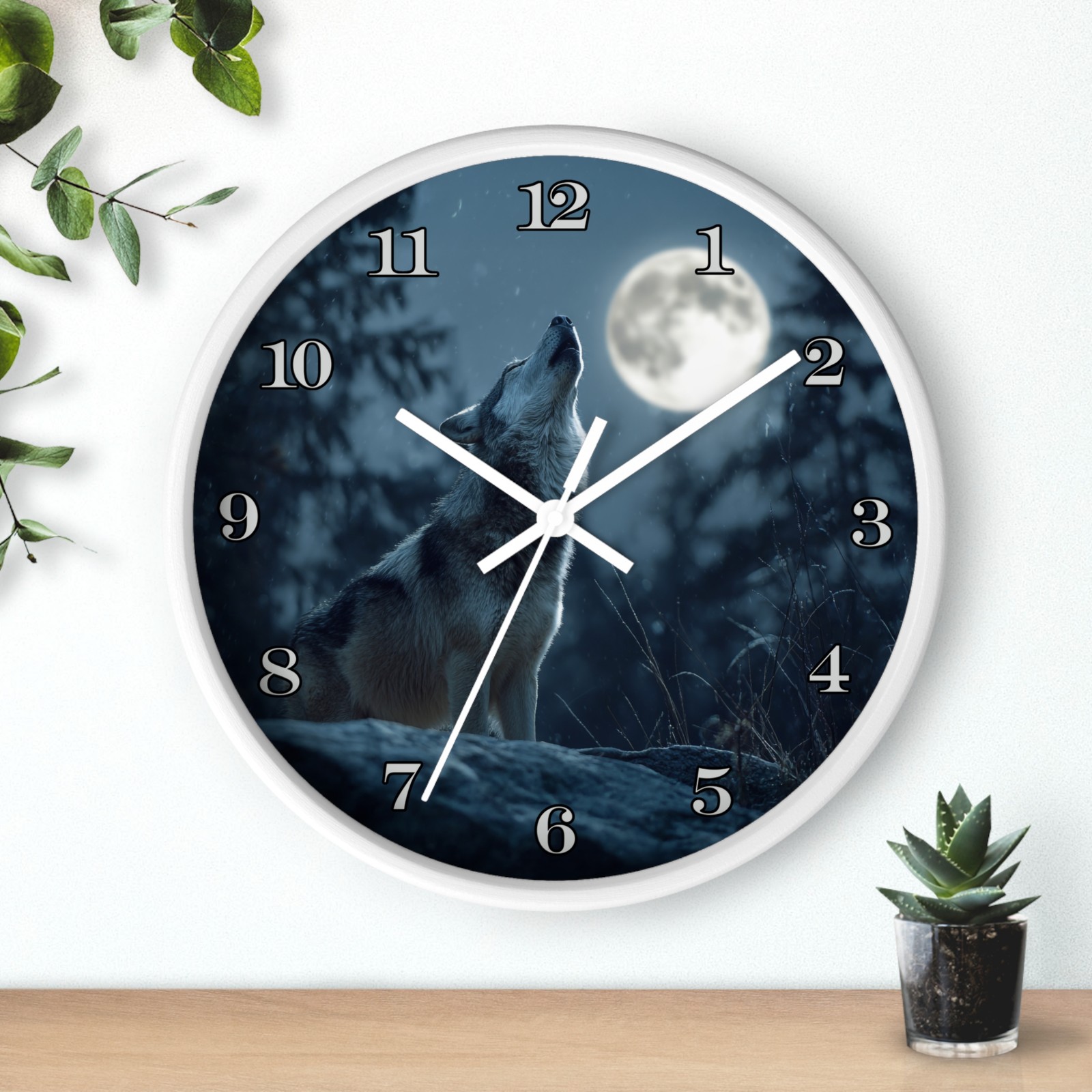 Howling Wolf Moon Wall Clock | Night Forest Decor