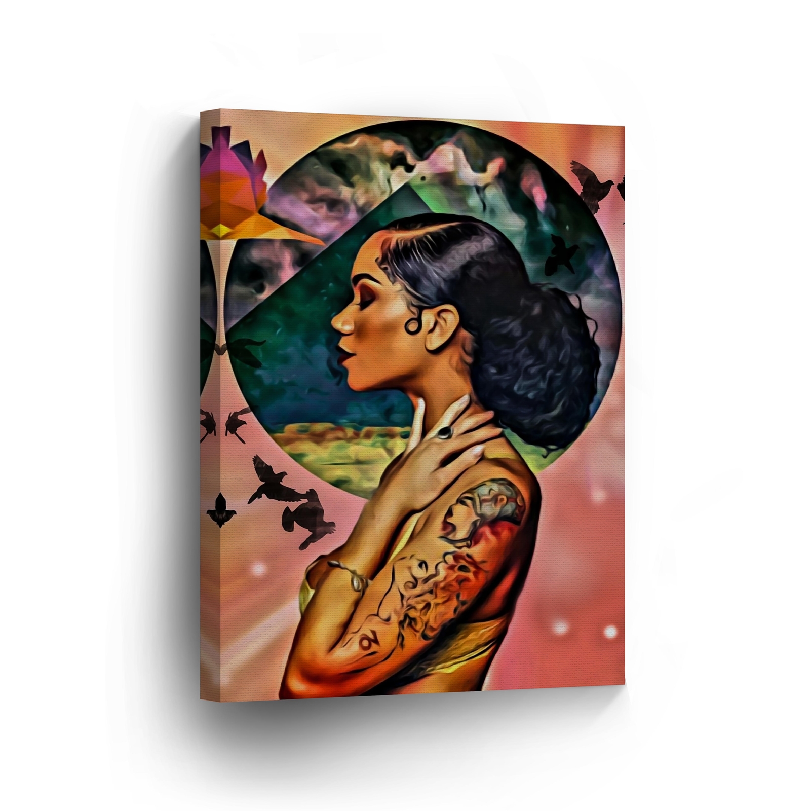 Sexy African Woman Birds Pink Modern Art CANVAS PRINT CANVAS PRINT Wall Art