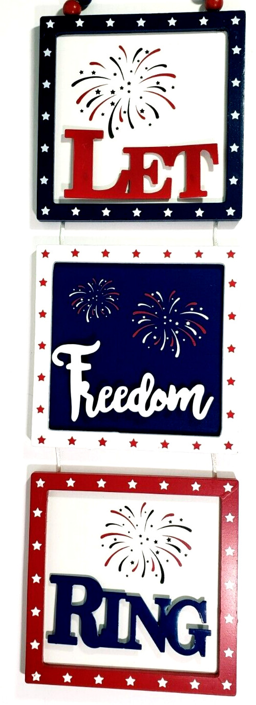 Let Freedom Ring Patriotic Hanging Sign Wood and Metal 23.25 in x 6.5 in NWT