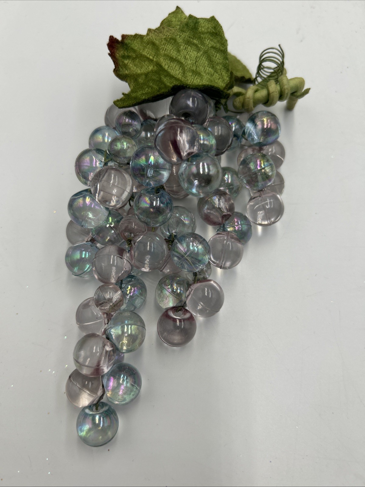Grape Cluster Clear Acrylic With Velveteen Leaves Lot of 2 — 7” Each