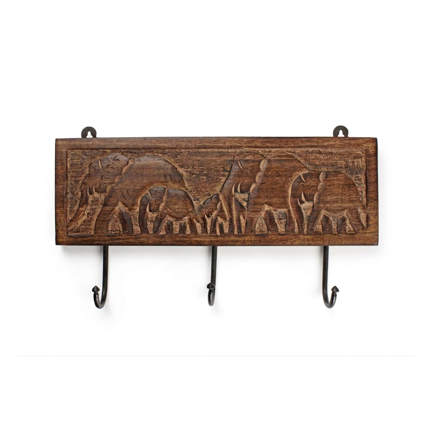 Wooden Cloth Hook Coat Rack Wall Mount 3 Hooks with Carving for Hanging Hat