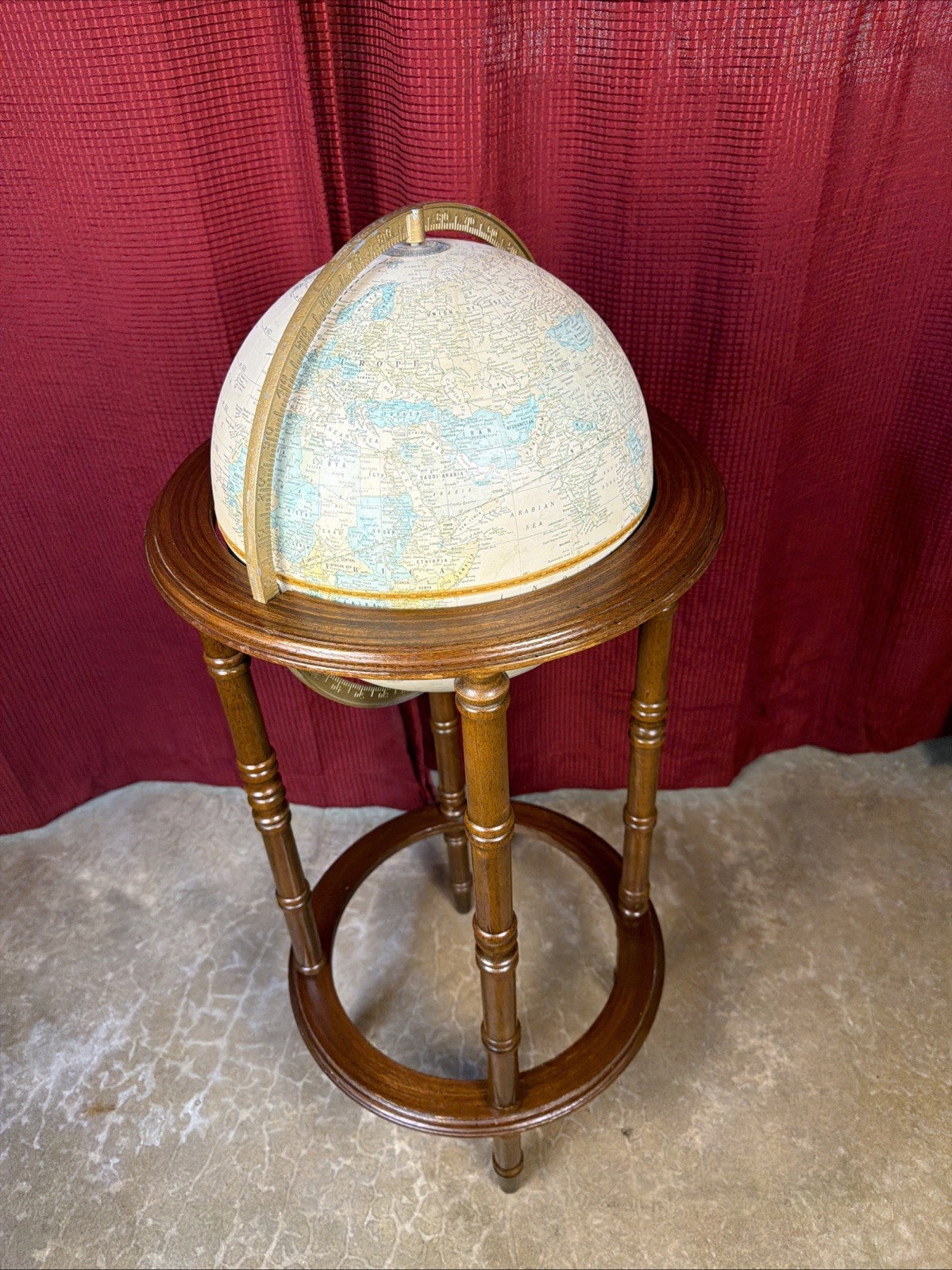 Antique Style Large Floor Globe Multicolor Wooden Stand Freestanding