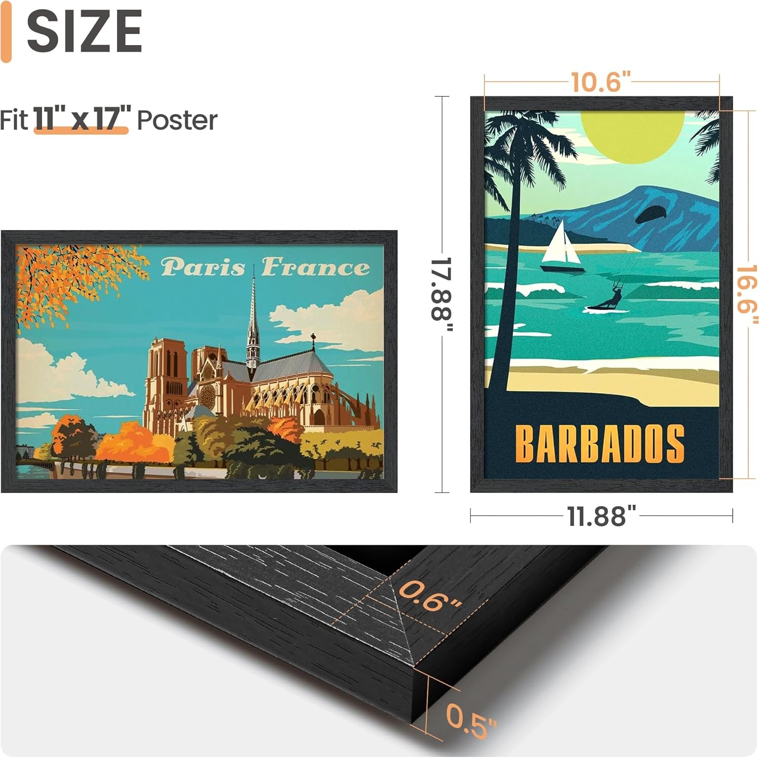 11X17 Picture Frame for Wall Black, Display Pictures 11X17 Poster Frame, Wall Si
