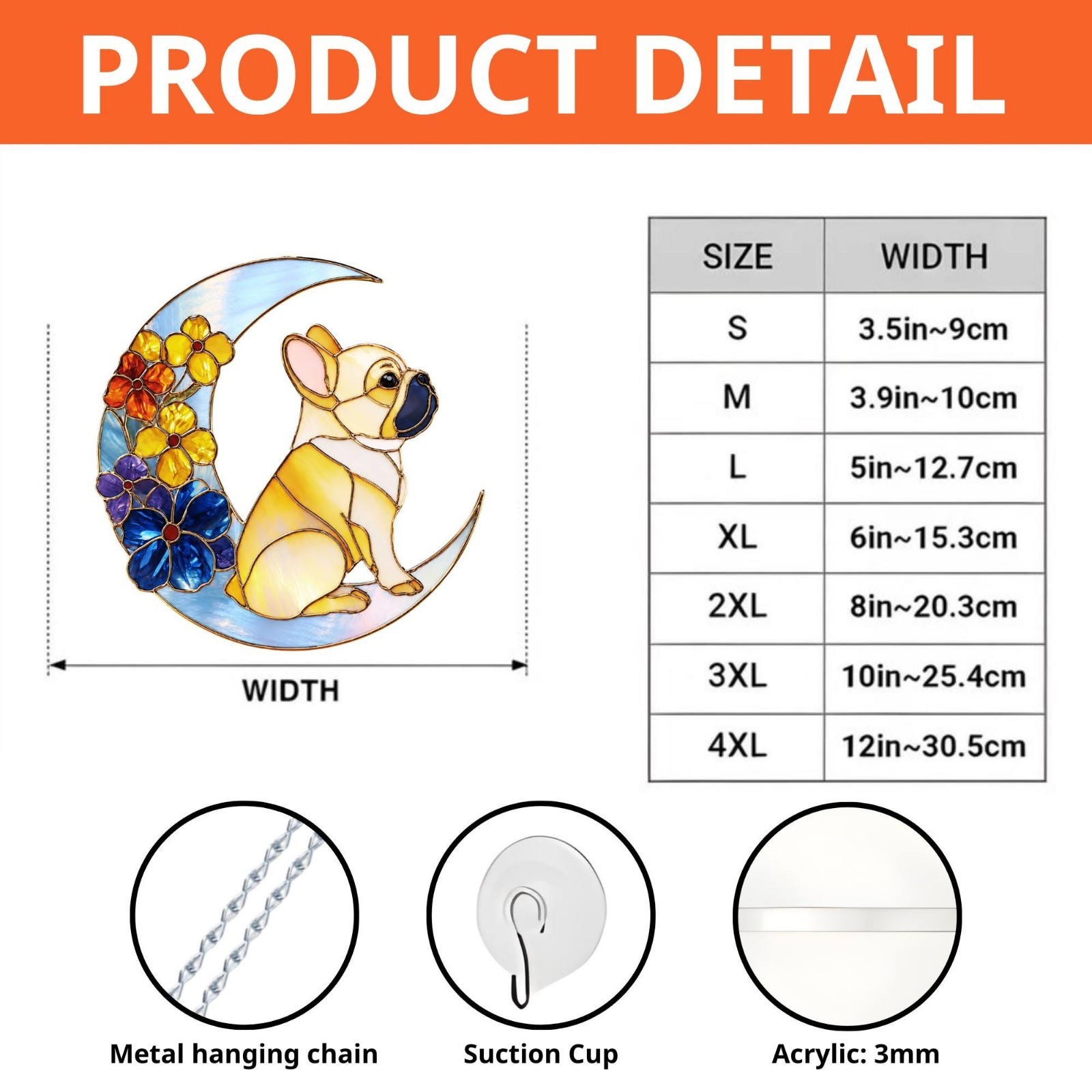 French Bulldog Moon Acrylic Suncatcher, Frenchie Window Hanging