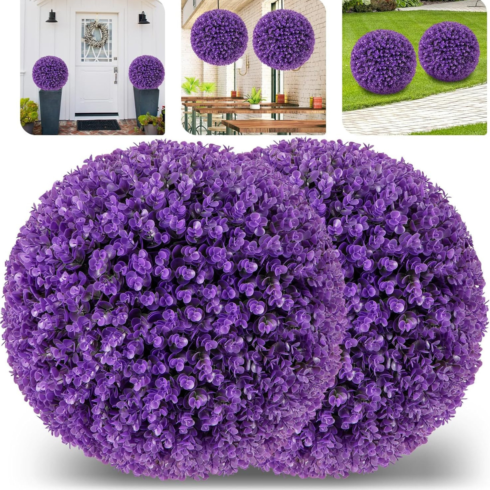 17.5&Prime; Artificial Topiary Balls Set of 2 Faux Pink Eucalyptus Outdoor Decor