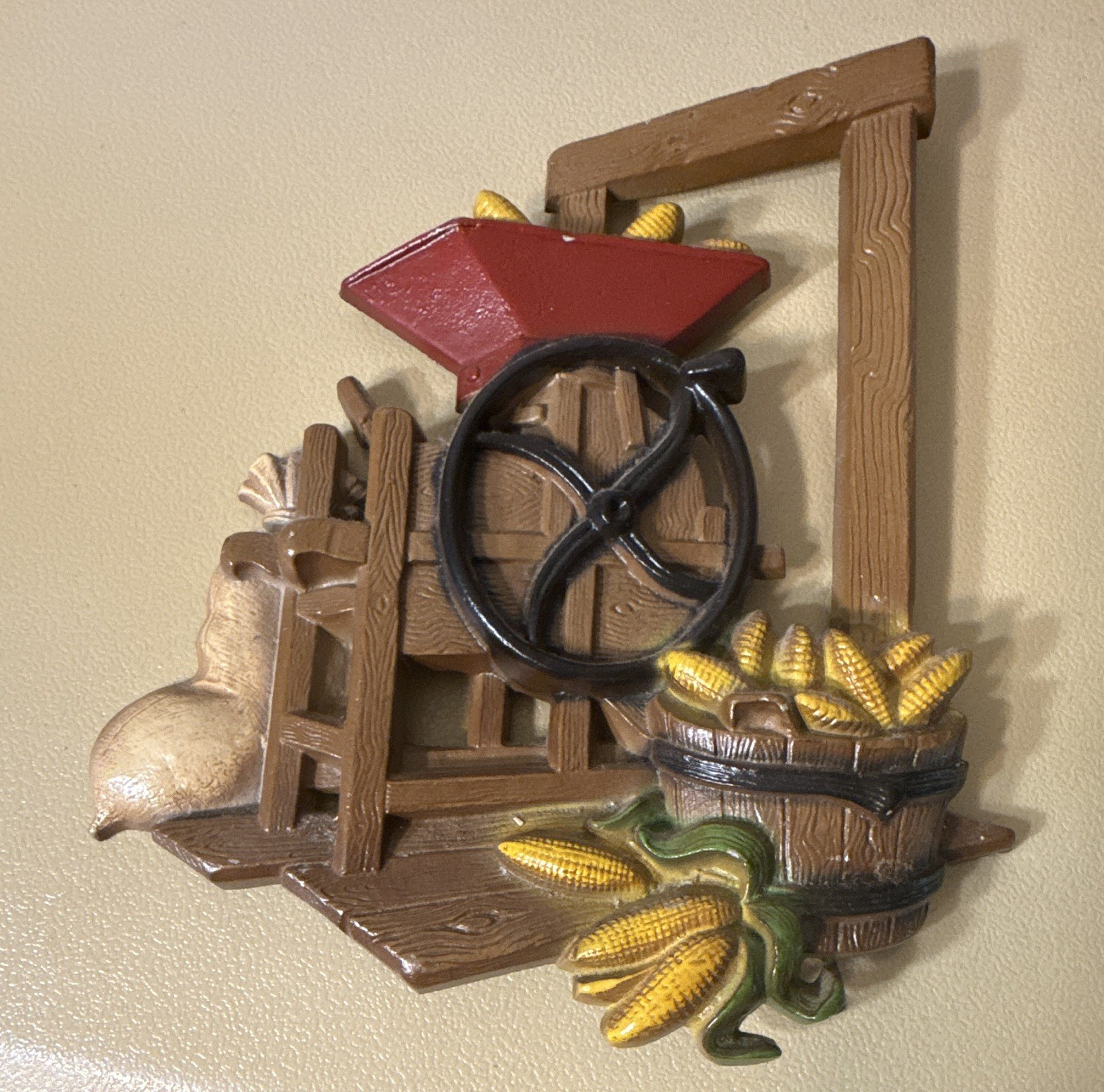 Homco 1270 BX Metal Corn Mill Farm Life Wall Plaque Relief Painted Farmhouse