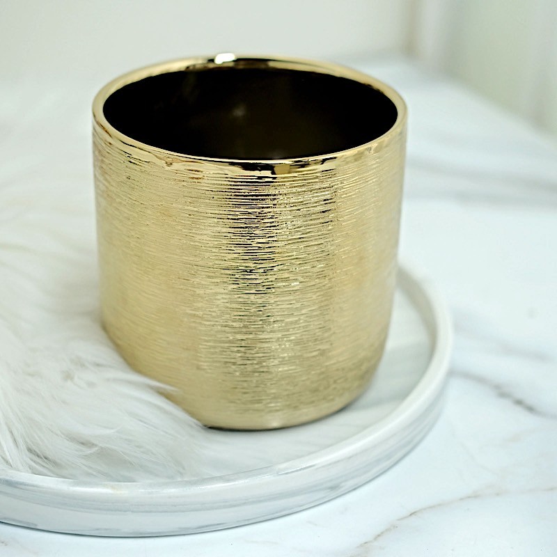 GOLD 2 Round 5&Prime; Metallic Ceramic FLOWER POTS Succulent Planters Party Events