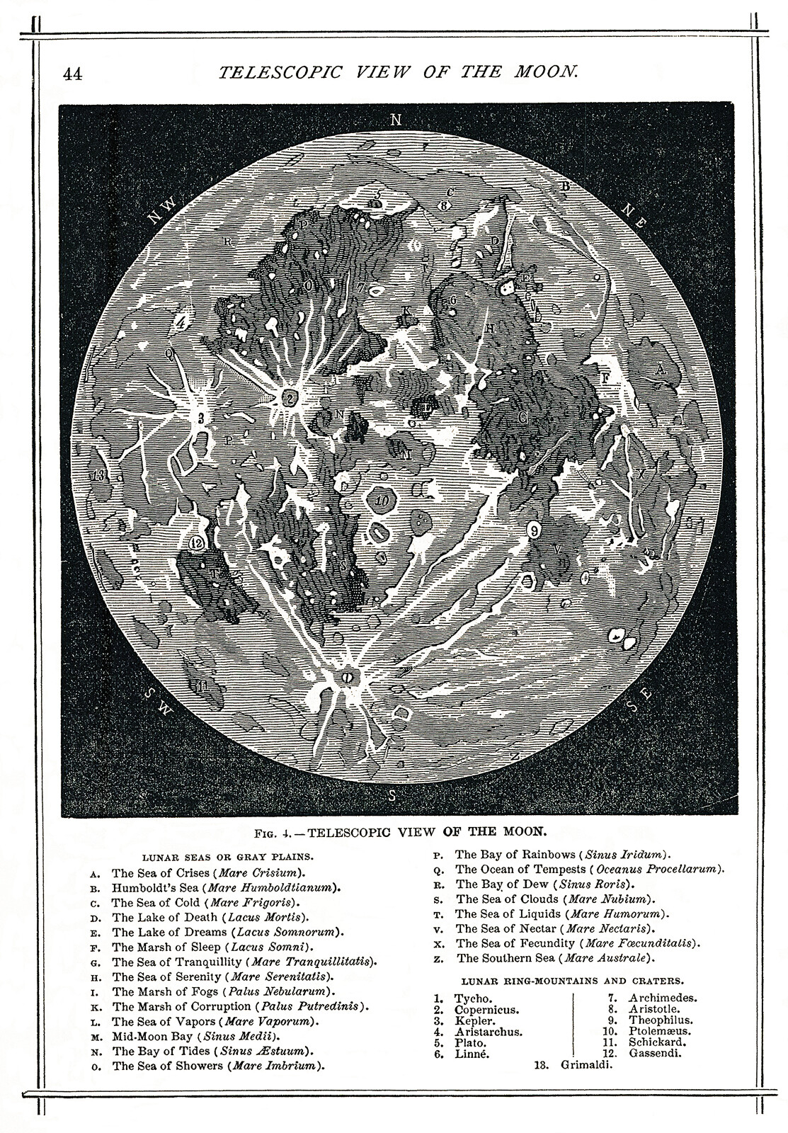 1886 Telescopic View and Map of the Moon Astronomical Space Art Print Astronomy