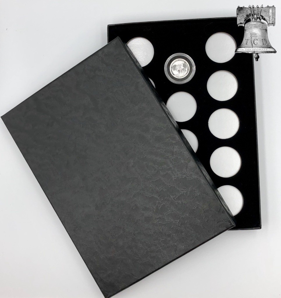 Air-tite Coin Holder Box Silver Insert Black Ring + Model A Storage Capsule Case