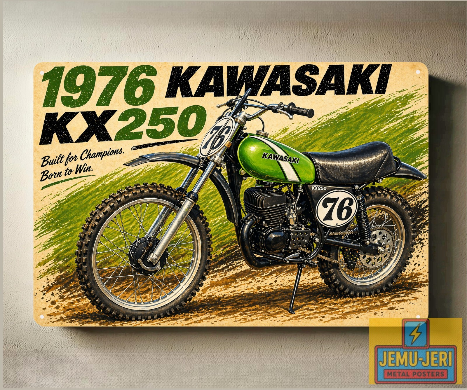1976 Kawasaki KX250 Motorcycle Metal Poster 30x20cm Sign