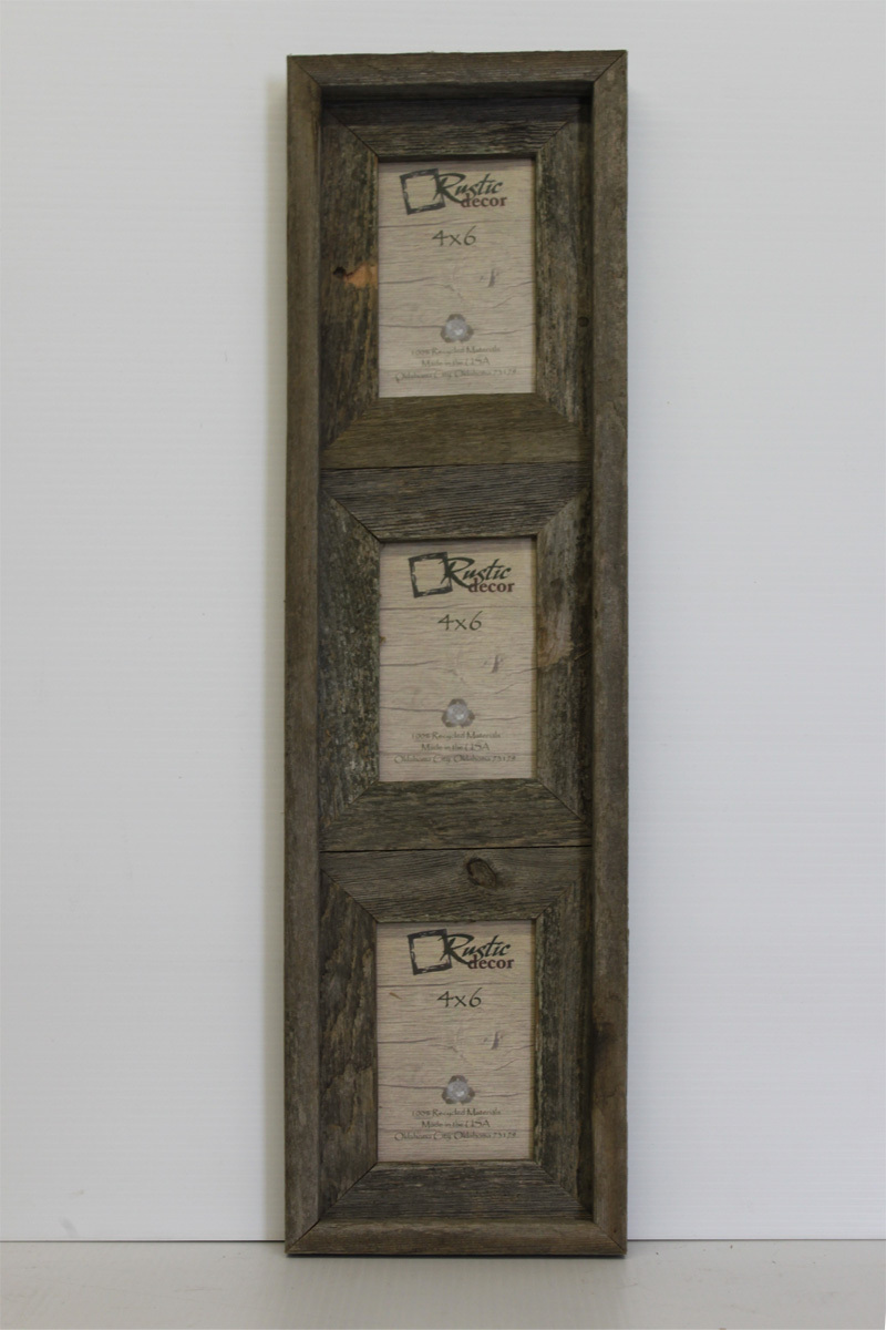 4×6-2.5&Prime; Wide Reclaimed Rustic Barn Wood Vertical Collage Frame -Holds 3 Photos
