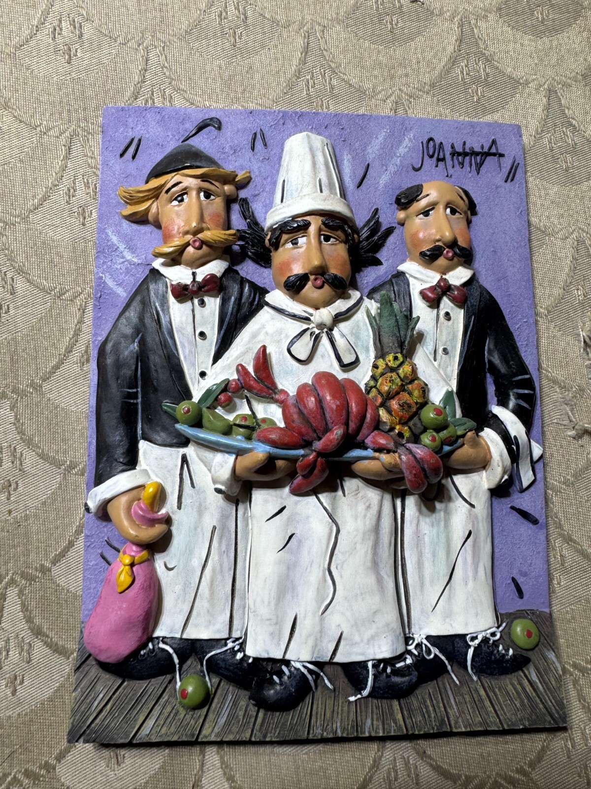 Vintage Ceramic 3D « Three Chefs » Wall Hanging Plaque – 4.75 Inches x 6.25 Inches