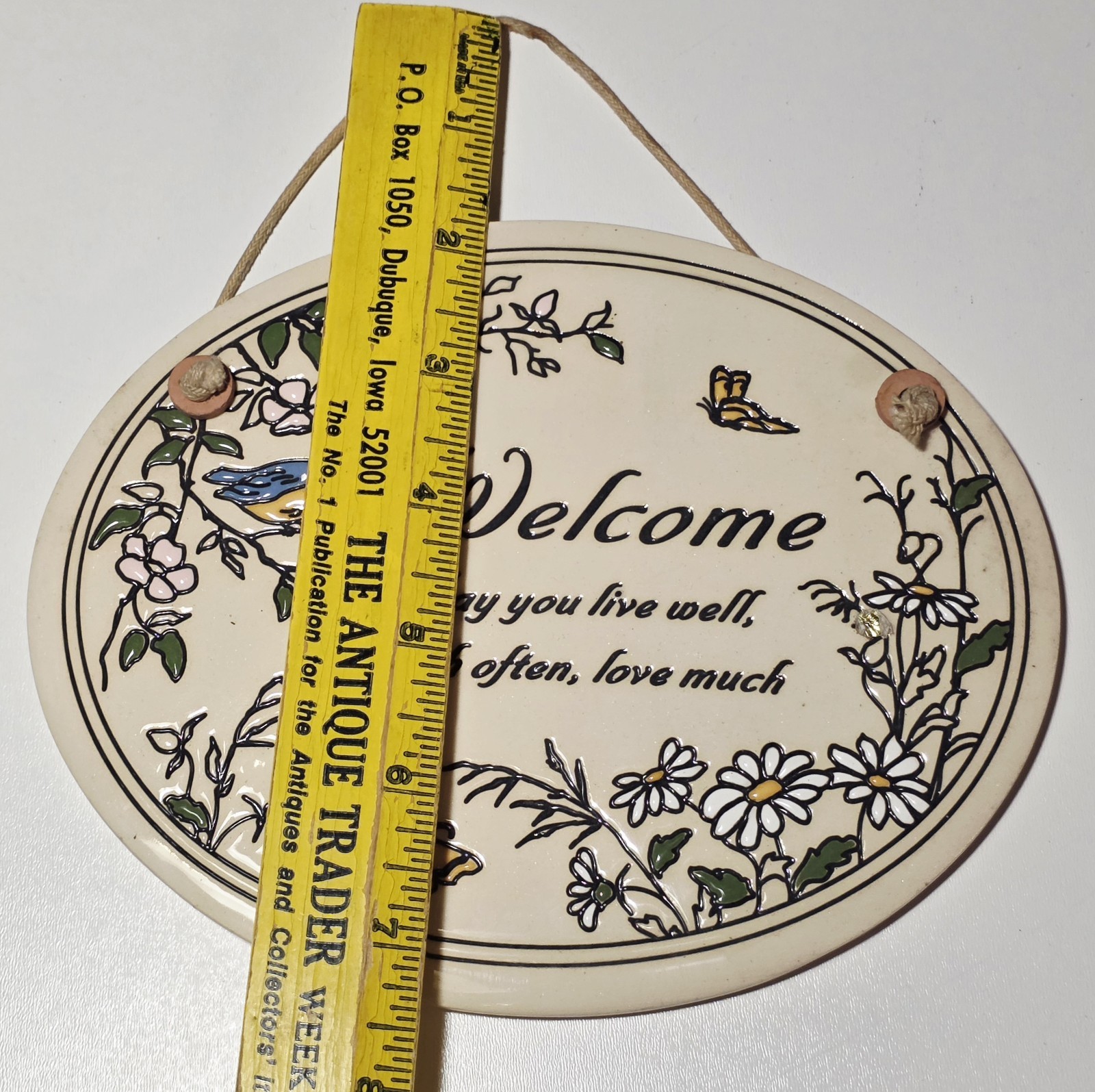Oval Welcome Plaque Trinity Pottery Live Laugh Love Handcrafted USA Floral Vtg