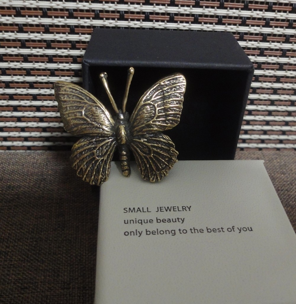 Solid Brass Butterfly Figurine Vintage Style Bronze Color Statue Home Decor