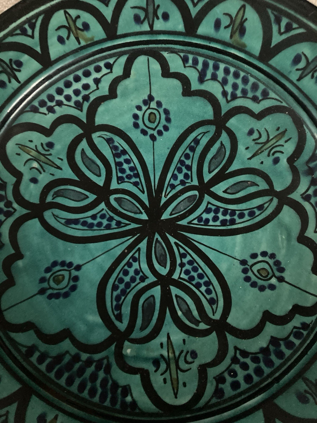 Hand Painted Safi Moroccan Ceramic Decorative Bowl Floral & Geometric 10&Prime;