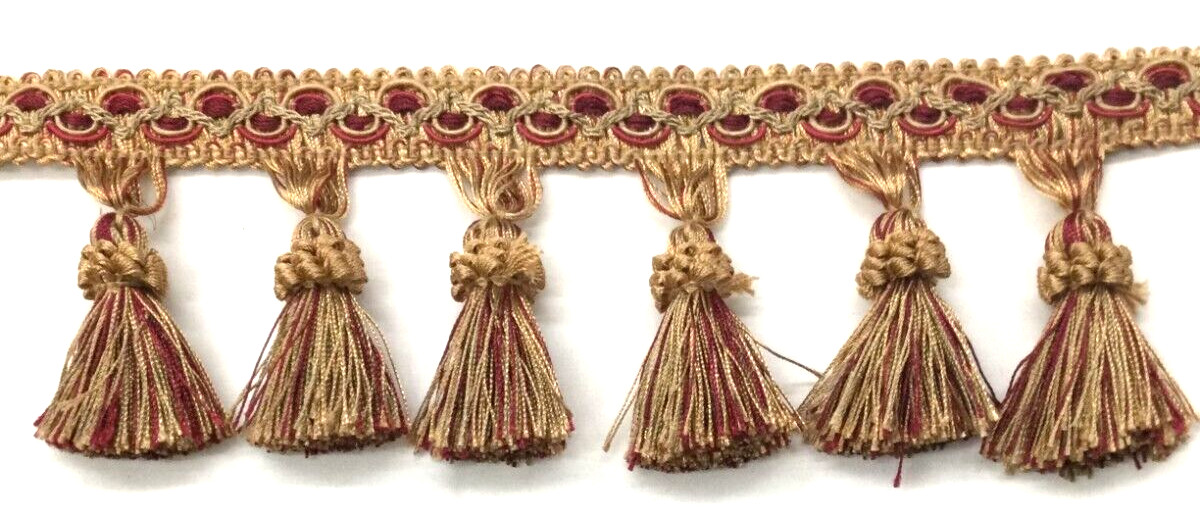 Tassel Fringe Trim 3.5&Prime; for Drapery Curtains Upholstery Pillows/ Gold with Wine