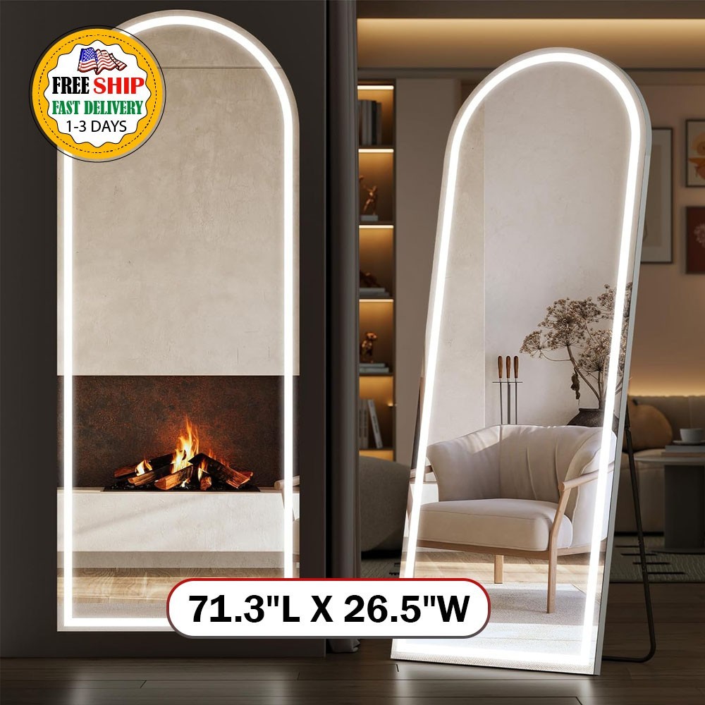 Espejo De Piso Longitud Pie Negro Hollywood Con Luces LED Grande Para Cuarto New