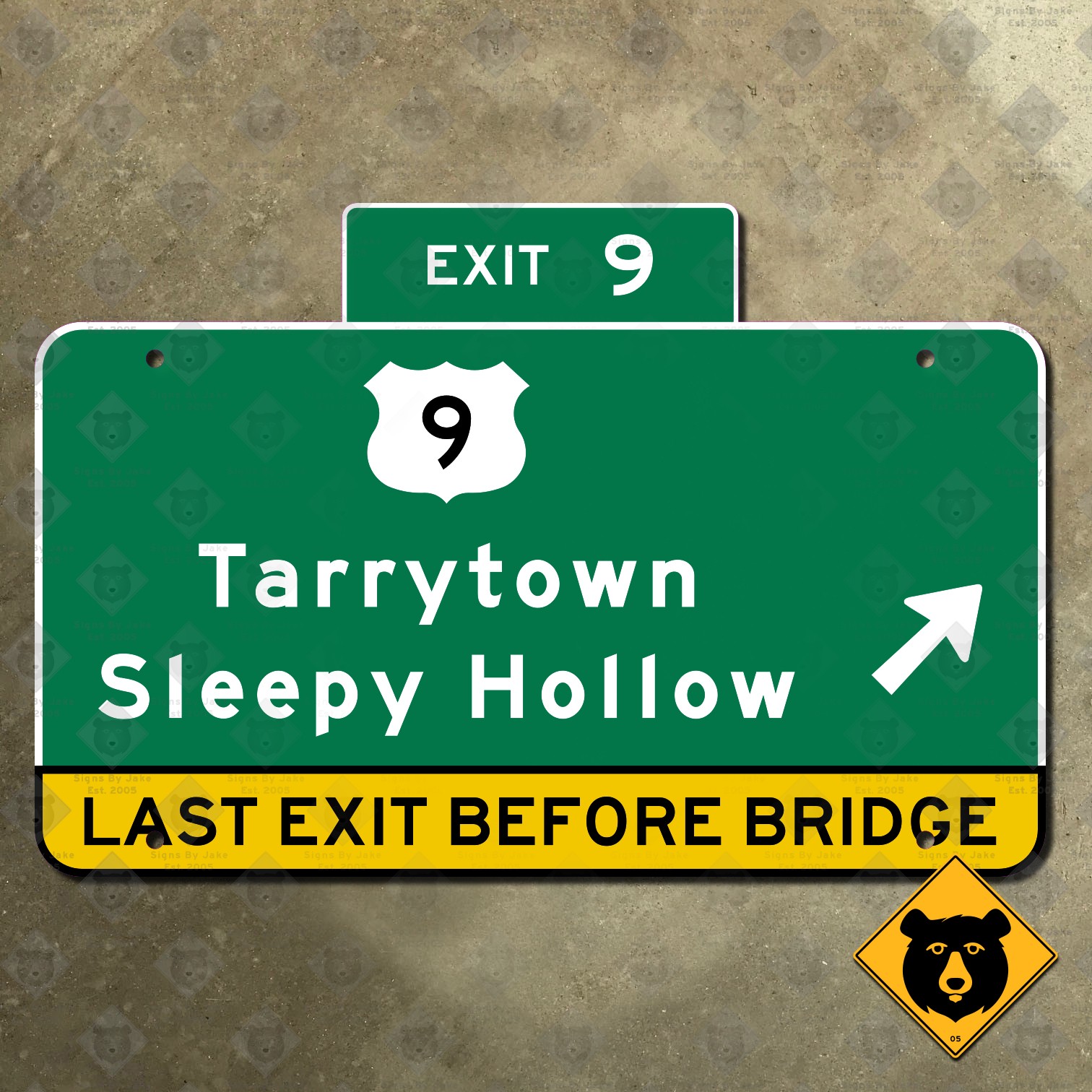 New York Thruway Exit 9 US 9 Tarrytown Sleepy Hollow highway road sign 21×14