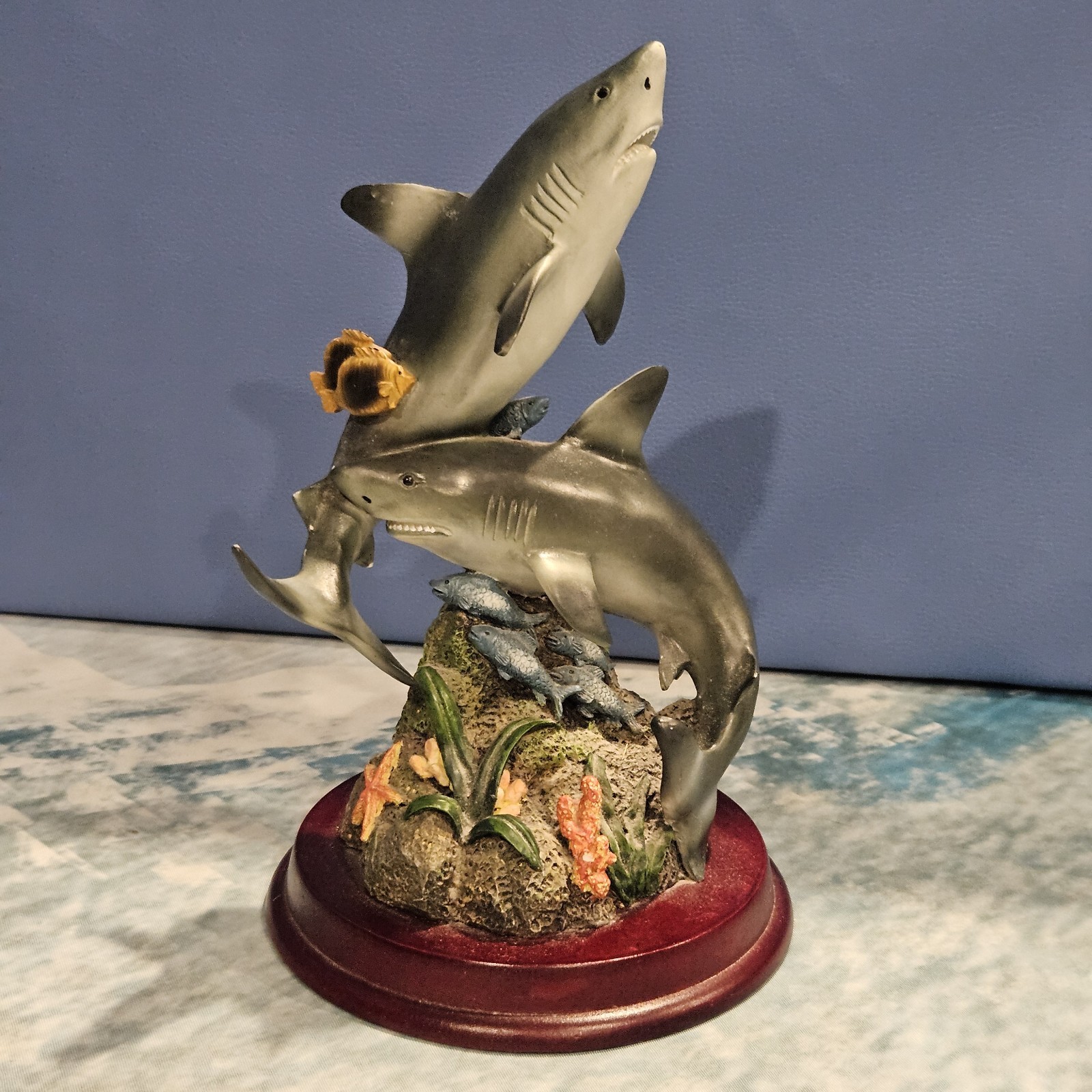 Shark Resin Figurine Statue Ocean Beach Nautical Decor Sculpture 9&Prime; Tall