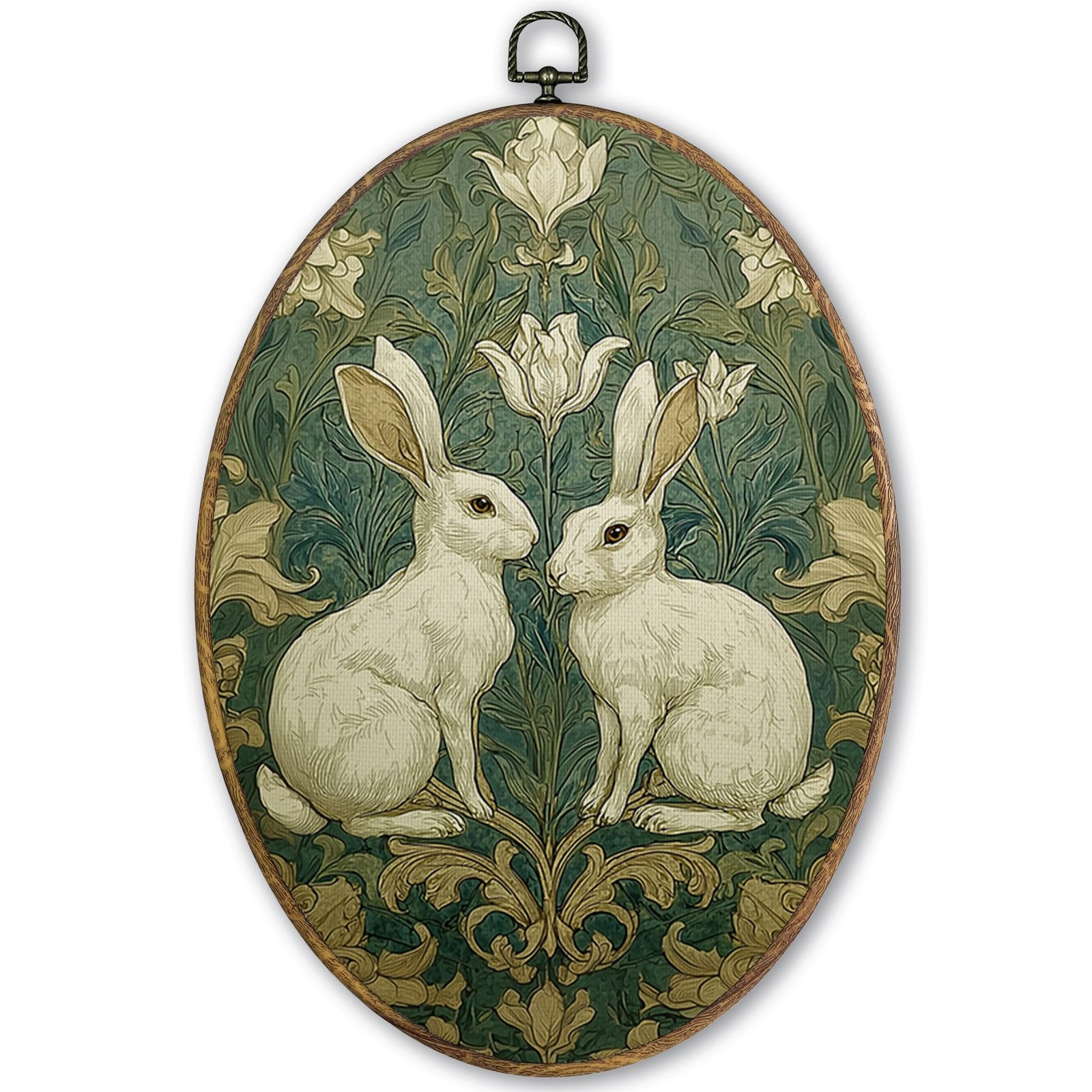 Vintage Bunny Rabbit Oval Wall Art Decor Framed for Bunnies Lovers Gifts 9×12…