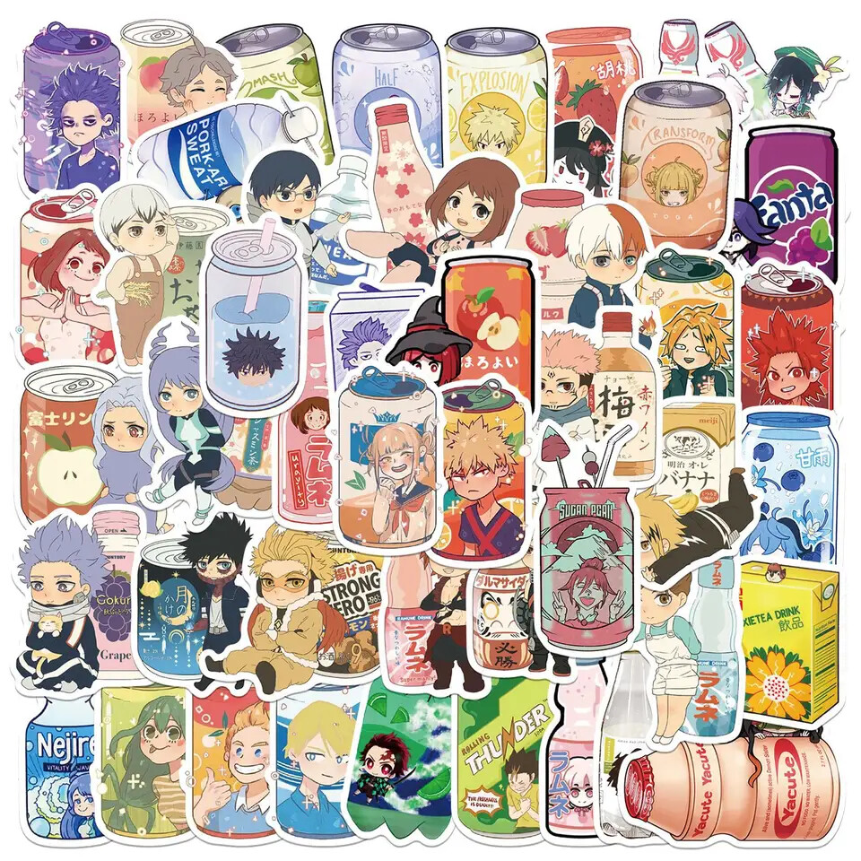 Cute Kawaii Anime Character Drink Stickers Random 10/25/50 Pcs – No Duplicates