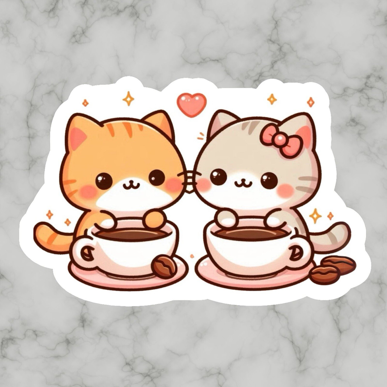 Kawaii Cute Kitty Cat, Friends Coffee Cup Adorable Glossy Vinyl sticker, Decal