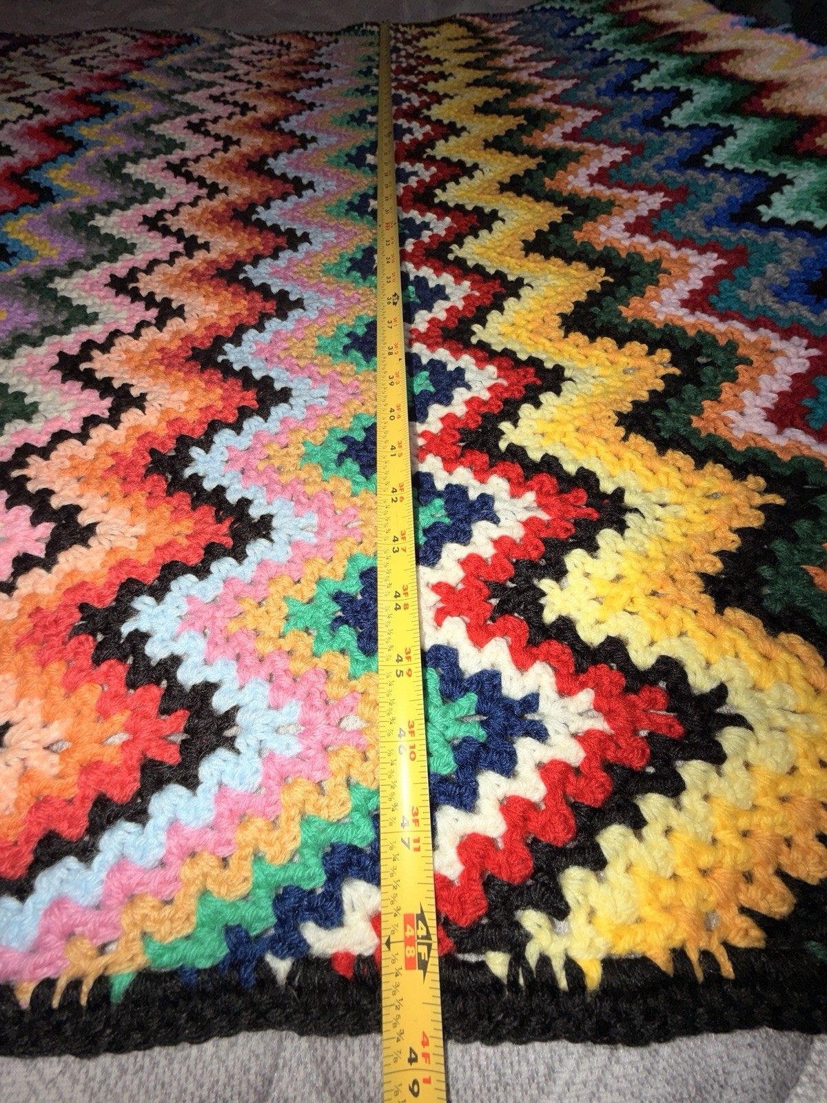 Afghan Chevron Zigzag Handmade Geometric Scalloped Edge GrannyCore 66”X48”