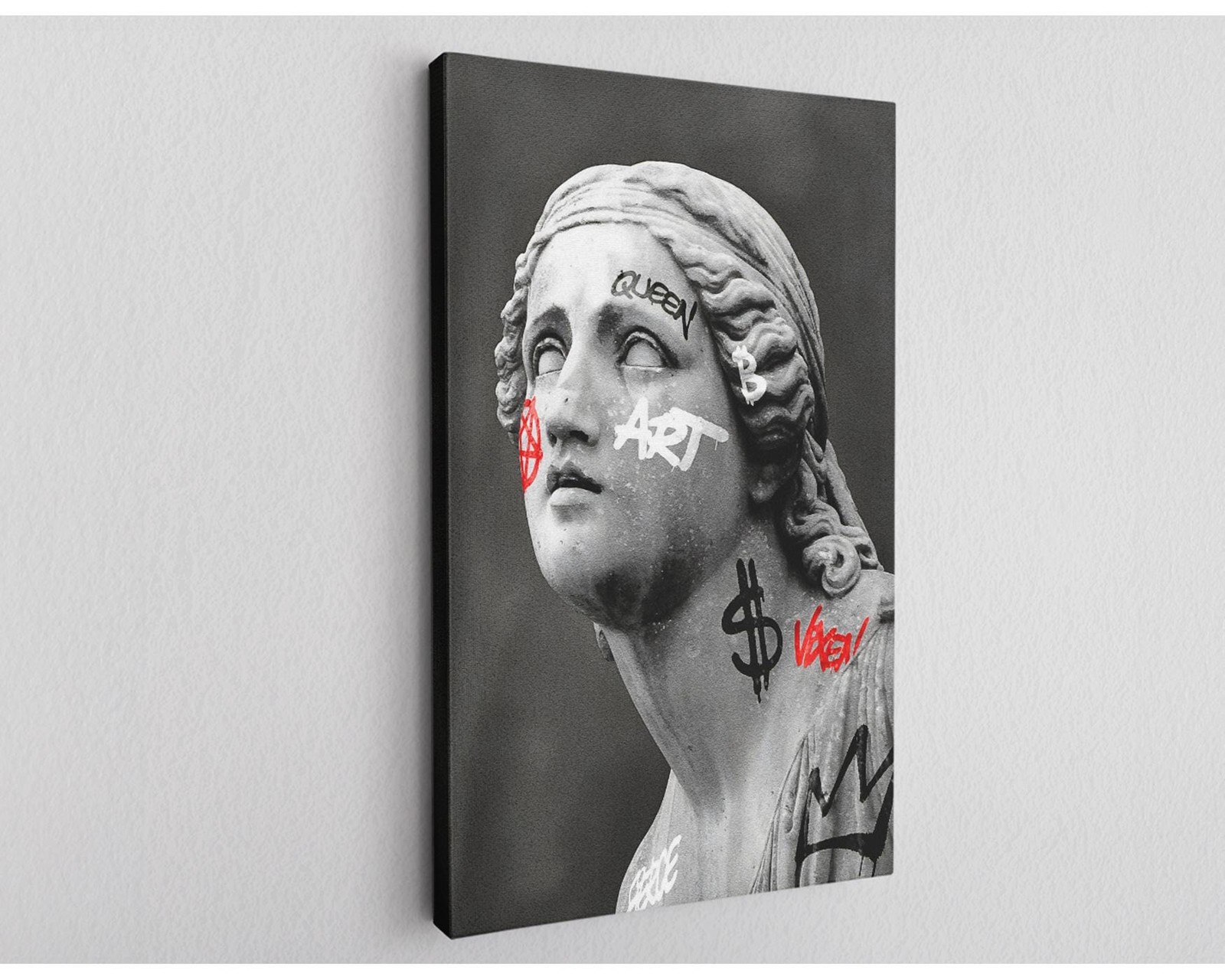 Graffiti Greek Statue Canvas Print, Modern Street Art Wall Decor