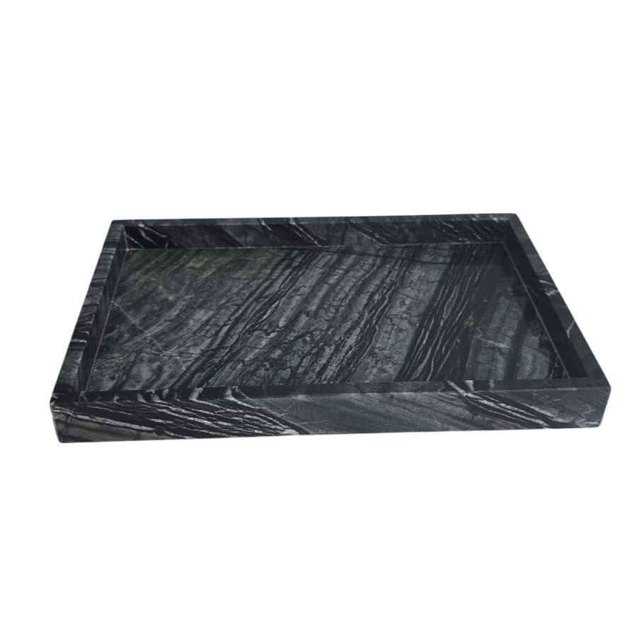Wood Grain Marble Vanity Tray 12×8 Natural Stone Bathroom Decor Organizer