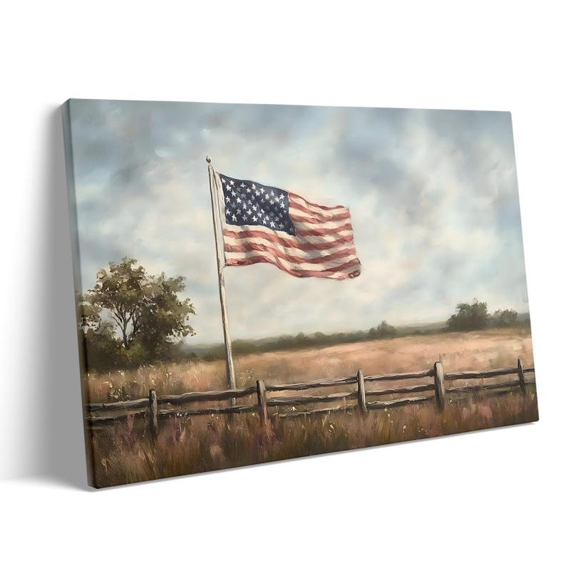 American Flag Canvas Print: Rustic Farmhouse Patriotic Wall Art for Bedroom