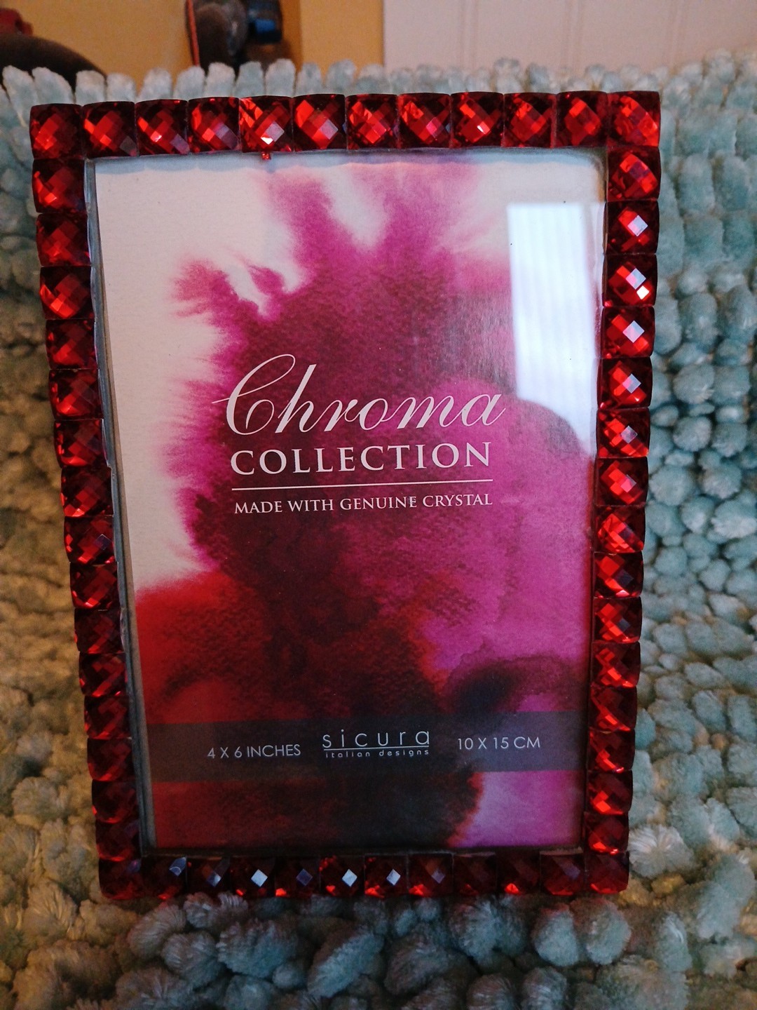 Sicura Chroma Collection Red Crystal Photo Frame 4×6 Jeweled Glass Sparkle Decor