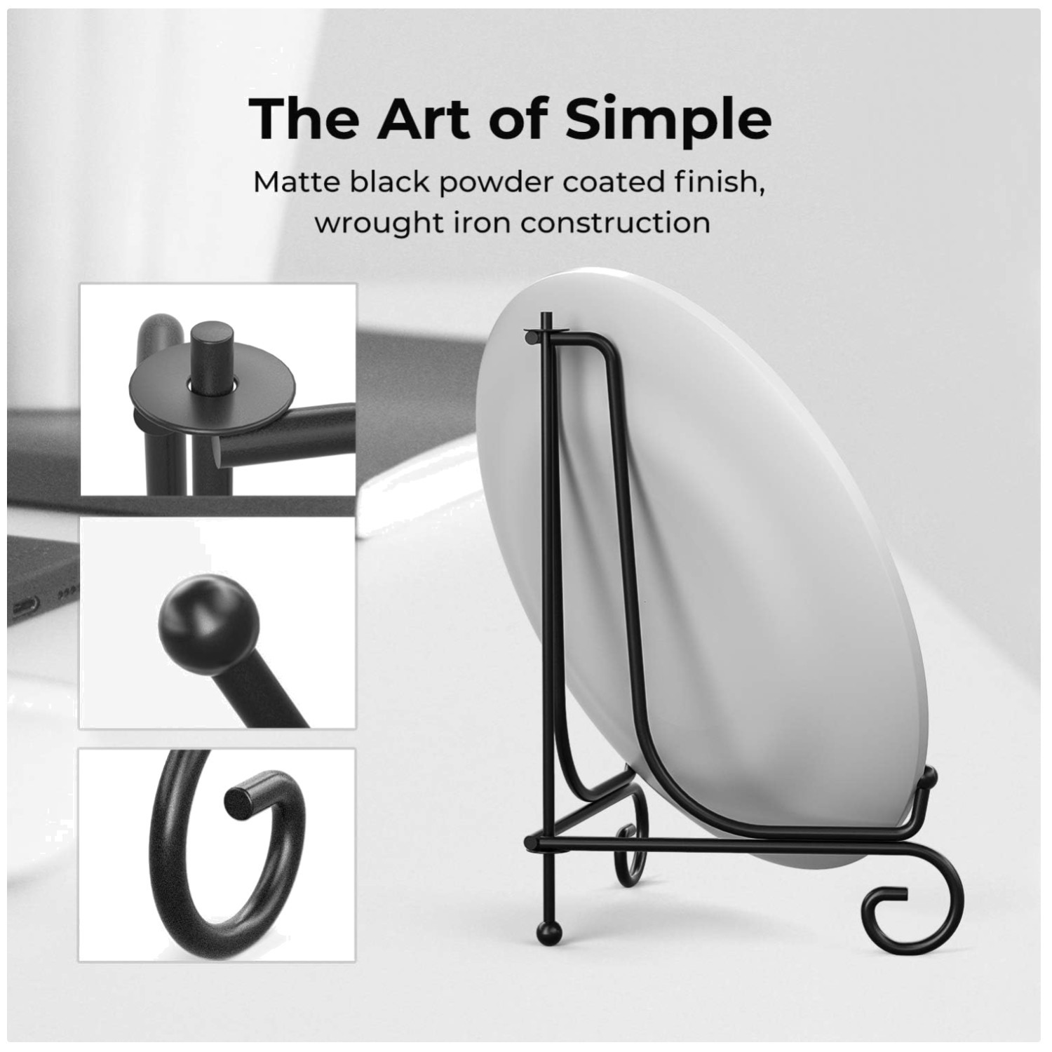 4 Pack Plate Holder Stand Set – Vintage Design, Matte Black