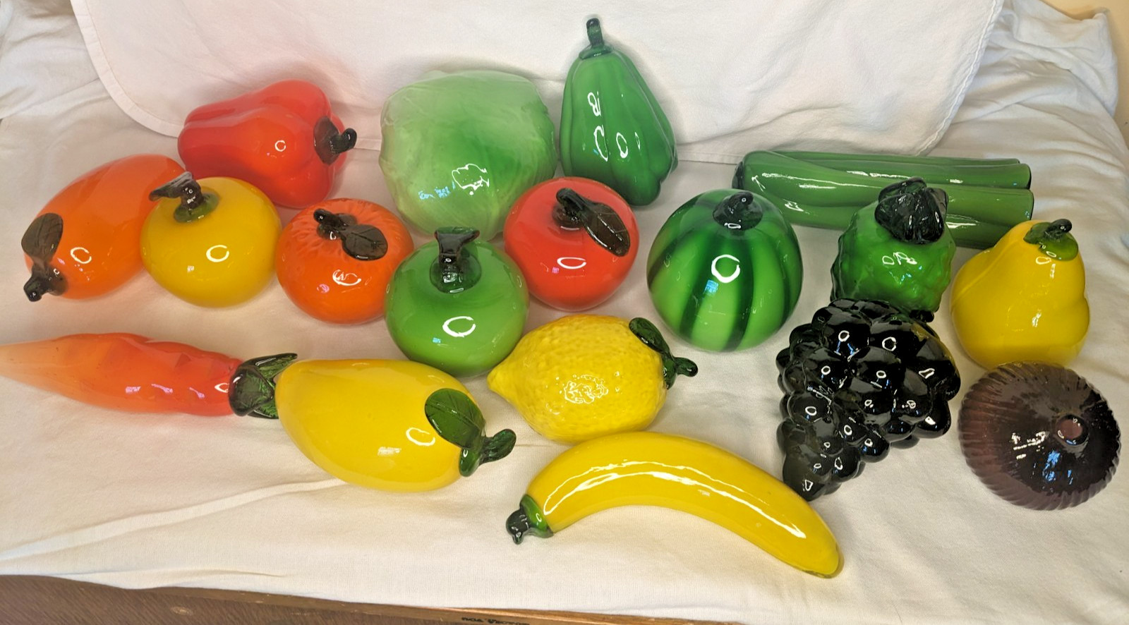 Vintage Murano Style Hand Blown Glass Fruit Vegetable Colorful Decor Each Piece