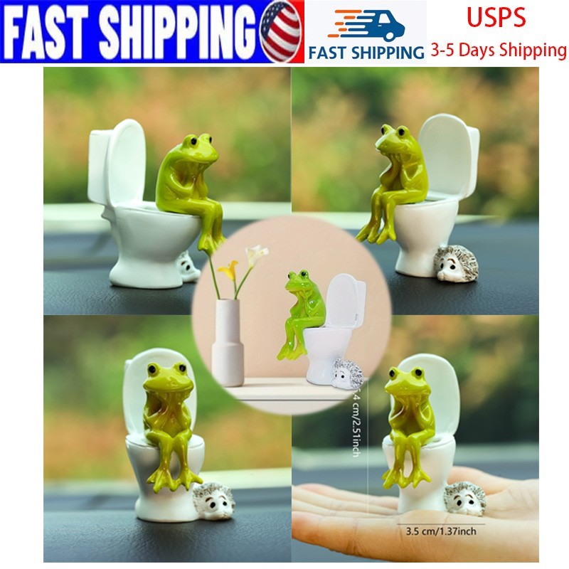 Funny Animal Decoration Figurine Frog On Toilet Statue Room Decor Car interior