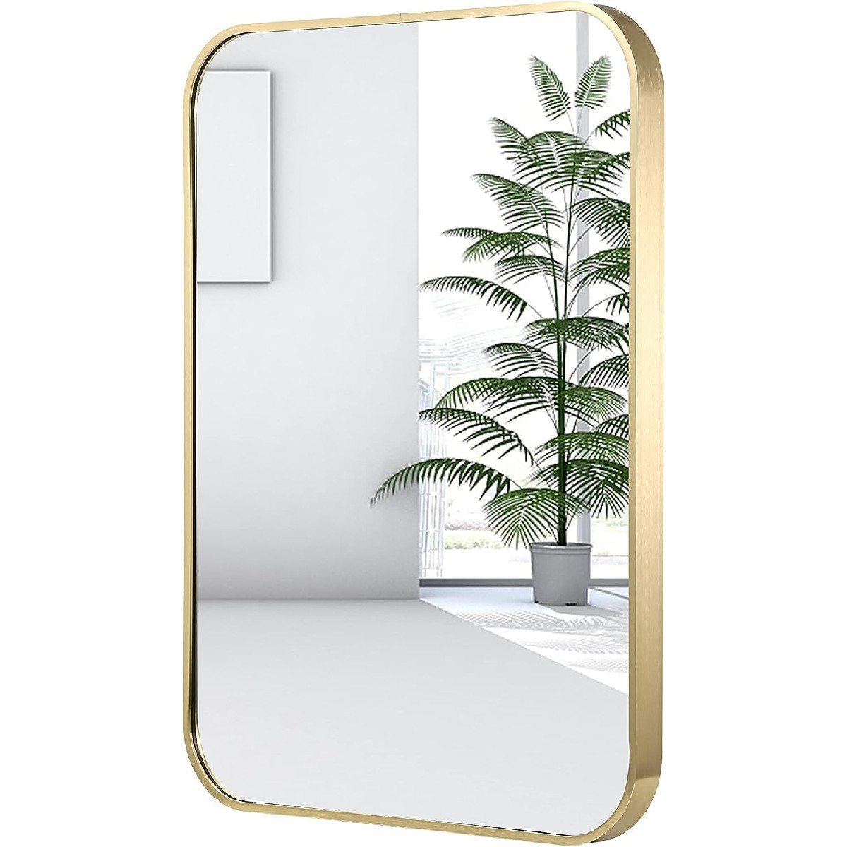 Jenbely 20X28 Inch Gold Bathroom Mirror Brushed Brass Gold Metal Framed