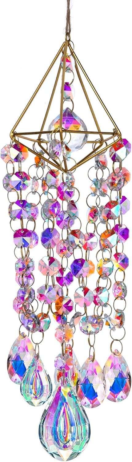 HDCRYSTALGIFTS 21.5Inch Crystal Suncatchers for Window Hanging Wind Chime Style