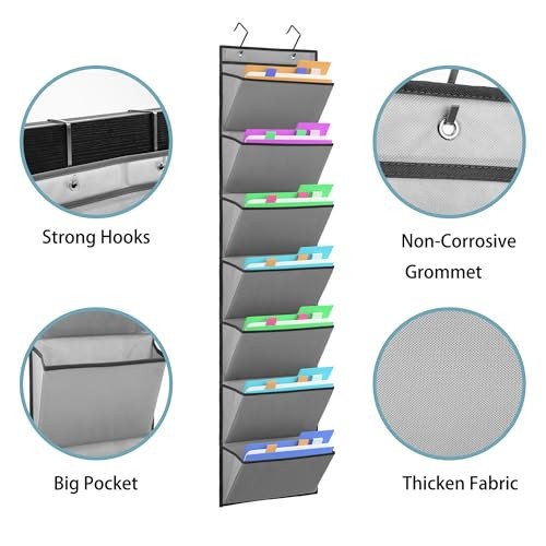 Wall Mounted File Holder Over Door Hanging Mail Org Document 7 POCKETS-GREY