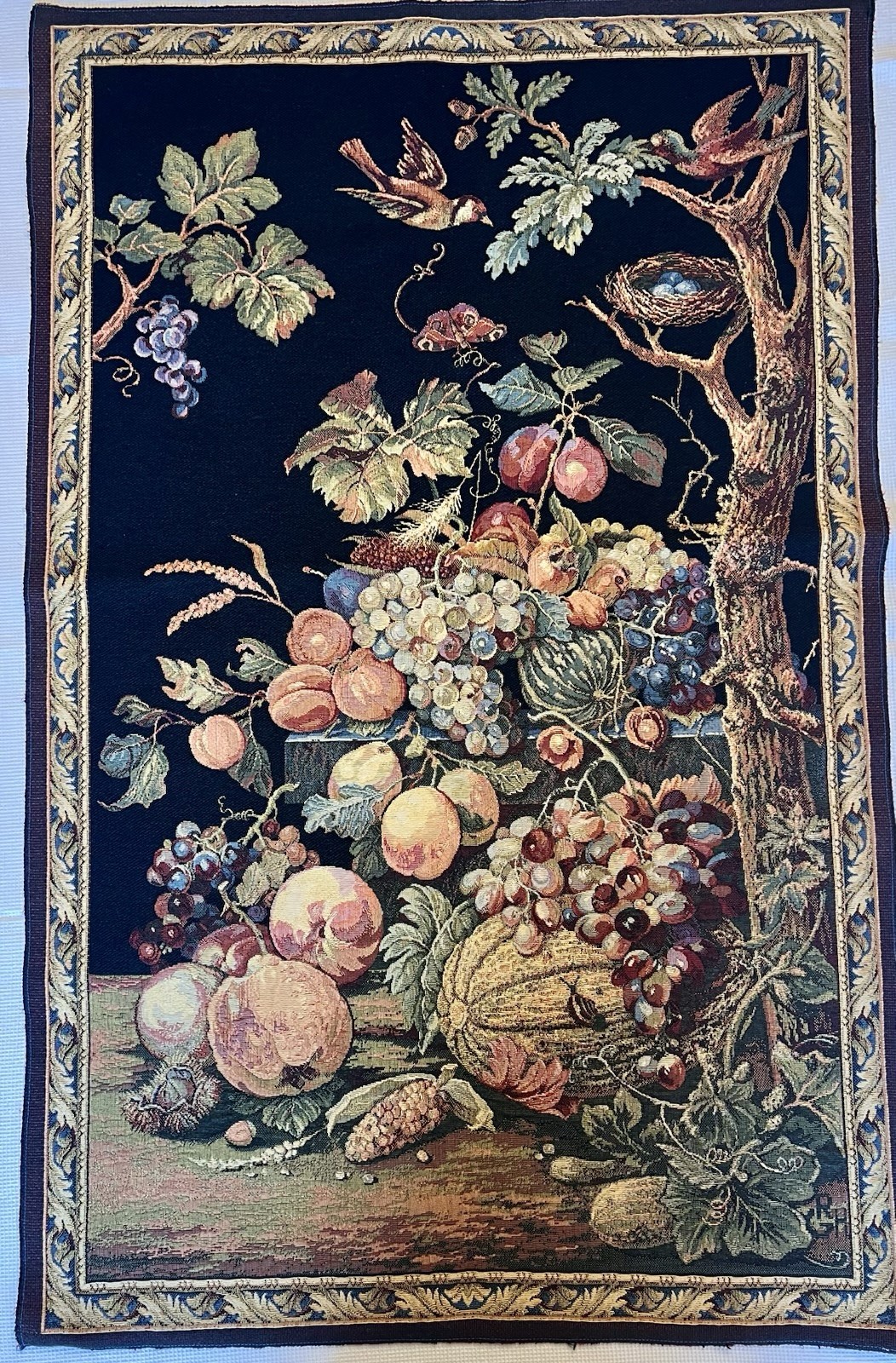 Italian Woven Wall Tapestry Birds Fruit 27×43 Made in Italy | Dealer Stored New