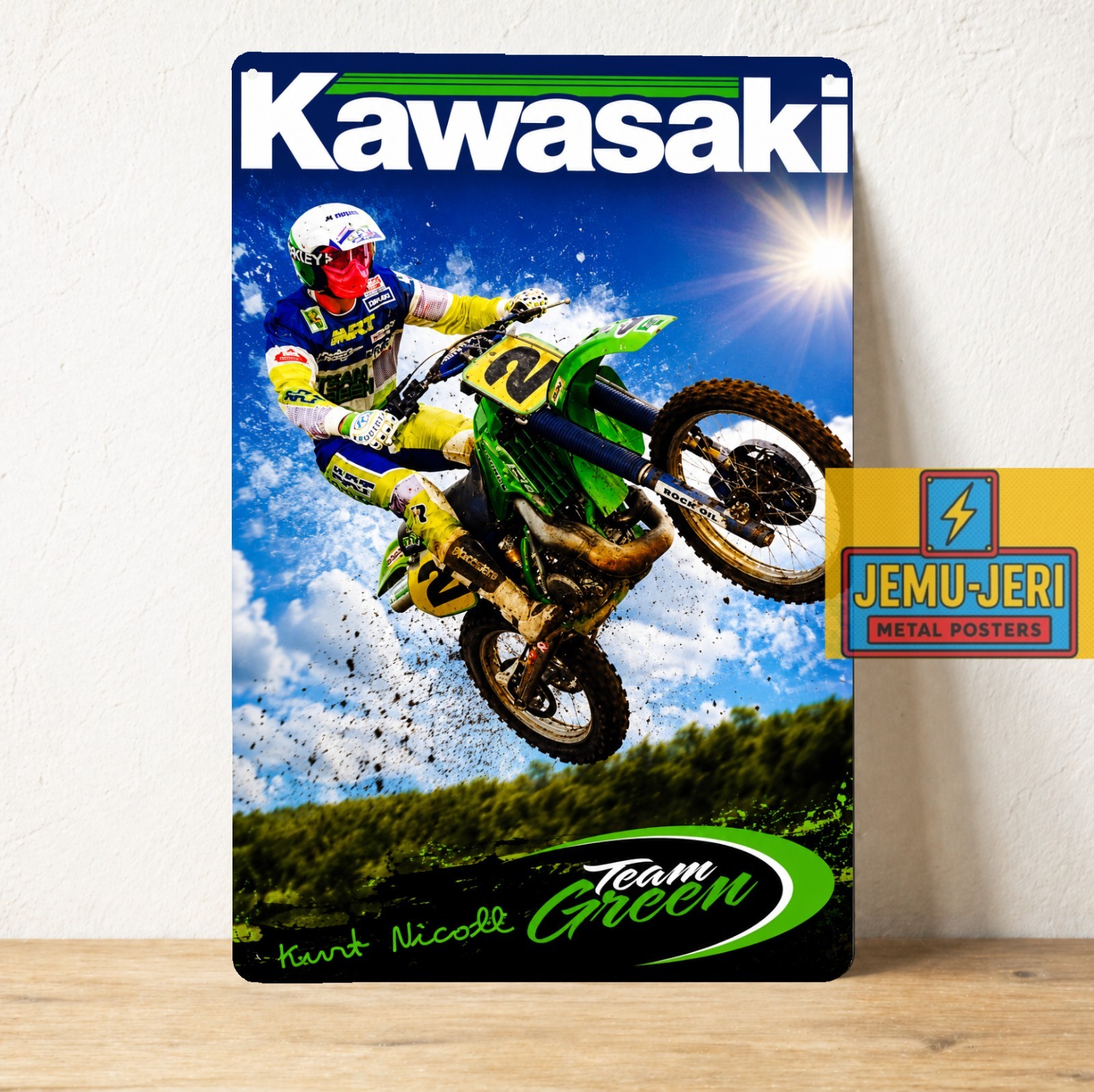Kawasaki Team Green Motocross Metal Poster Sign 20x30cm Dirt Bike Wall Art